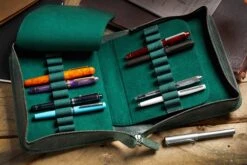 Galen Leather Zippered 40 Slot Pen Case - Crazy Horse Forest Green -Office Supplies Sale GalenLeather Zippered40SlotPenCase CrazyHorse ForestGreen 2
