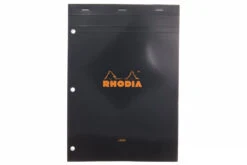 Rhodia No. 18 A4 Notepad - Black, Lined With 3-Hole Punch -Office Supplies Sale nw rhodia no. 18 notepad black lined 3 hole punch R186009